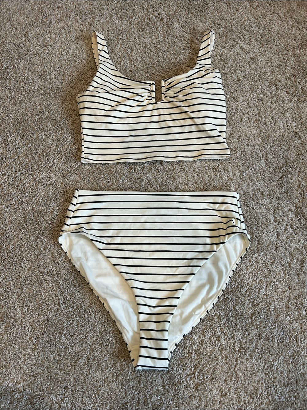 CALIA by Carrie Underwood Cream and Black Striped Two-Piece Swim Set